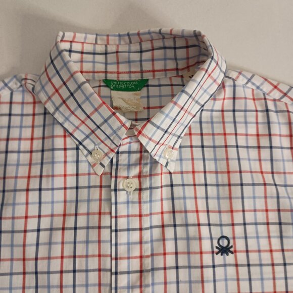 United Colors of Benetton Boys White Red Blue Button Down Shirt Size M 8 EUC - Picture 12 of 14